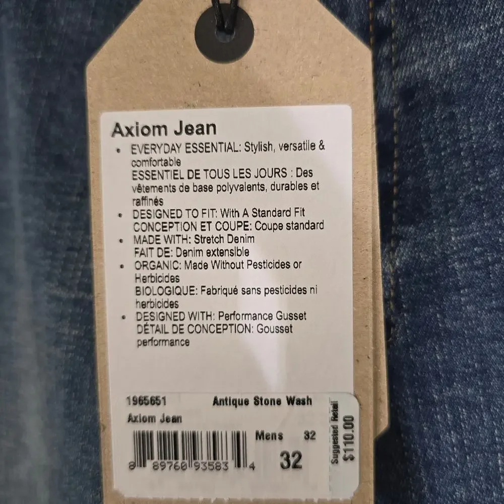 Prana Axiom jean Men's Classic Straight Leg Blue Denim Jeans 32 x 32 NWT